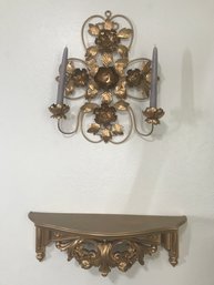 Gold Sconce (shelf) & Gold Candle Stick Holder Wall Art.  (See Photo)