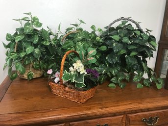 3 Baskets With Floral Greenery (see Photos) Furniture Not Included.