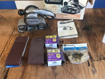 Vintage Belt Sander Powr-Kraft 3' W. 4 Belt Sander Belts 3M Brand.  1 Rockwell Drive Belt In Pkg. (see Photo)