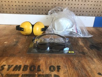 Safety Glasses  & Over The Head Hearing Protection & Dust Masks