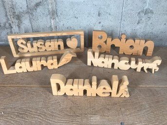 Wood Name Plates Folk Art, (5 Total) Susan, Brian, Nancy, Daniel, Laura