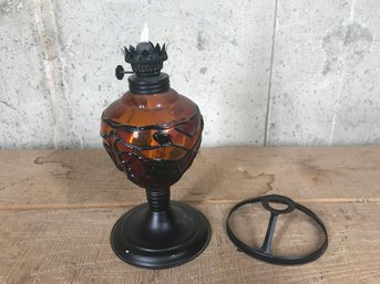 Oil Lamp  About 9'  Some Wording On Metal Knob  (amber, Red, Green) With Wick (see Photos)