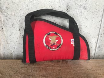 NRA Pistol Pouch Red Cloth About 10' Long With Black Straps  Made In USA (see Photo)