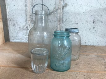 Antique Ball Jelly Jar Glass With Lid, Glass Jar With Wire Handle, Blue Ball Mason Jar, (see Photos)