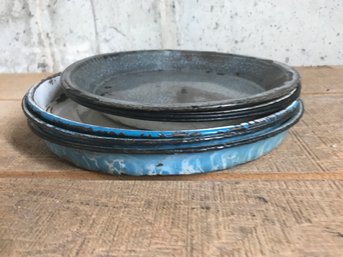 Old Enamel Ware Iron Pie Tins  (5) (see Photos)