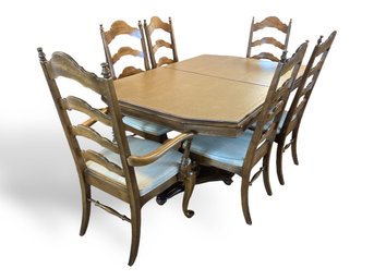 Vintage Ethan Allen Table Set With Two Extension Leaves & 6 Chairs (See Photos For Size & Condition)