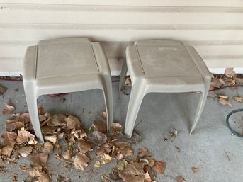 Two Plastic Outdoor Stacking Side Tables