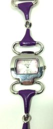 Geneva Wrist Watch With Purple Leather & Snaps