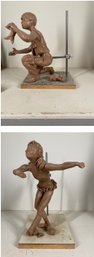 Young Ballerina & Young Boy Fishing Clay Sculpture On Armature