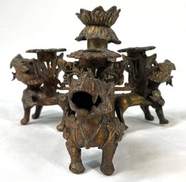 Antique Asian Bronze Candelabra With Foo Dogs