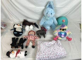 Adorable Assortment Of Stuffed Animals With 3 Sided Net For Hanging Storage