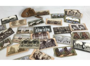 Vintage Wooden Stereoscope Photo Viewer W/ 28 Picture Cards, World Interest & Some Of Local Longmont Colorado