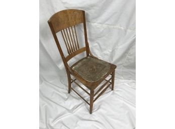 Beautiful Antique Wooden Chair With Carving And Embossed Seat