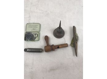 Interesting Grab Bag Of Unknown Vintage/antique Items Featuring Small Oil Can