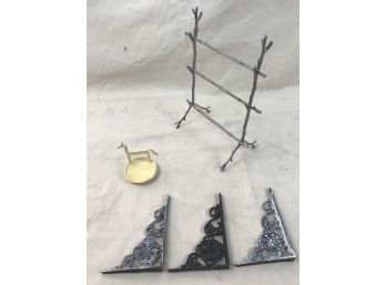 Cute Metal Cast Twig Jewelry Display & Metal Horse Decorative Dish & Three Cast Iron Shelf Brackets