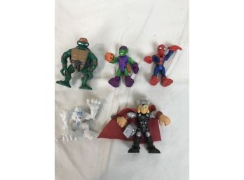 Cool Group Of Toy Figures - Thor, Spiderman, Ninja Turtle...