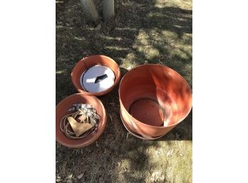 Assortment Of Big Orange Planting Pots