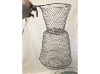 Two Fishing Nets & Wire Fish Basket