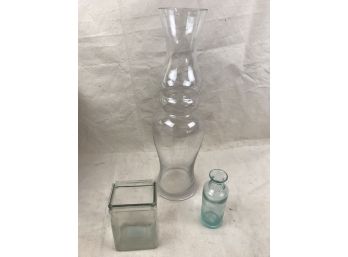 Three Beautiful Glass Vases, Tallest One Is Nearly 20 Inches Tall