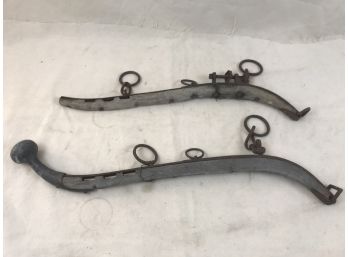 Antique Primitive Rustic Horse And Mule Collar Yoke, Wood & Cast Iron,2 Pcs