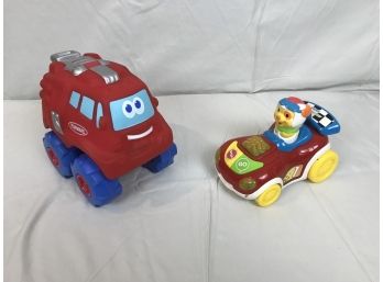 Cute Big Rubber Playskool Brand Fire Truck & Vtech Zoom Zoom Racer