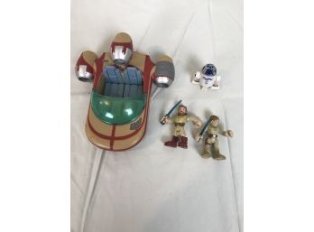 Star Wars Jedi Force Playskool Heroes Landspeeder With Luke Skywalker & Obi-Wan  & R2D2