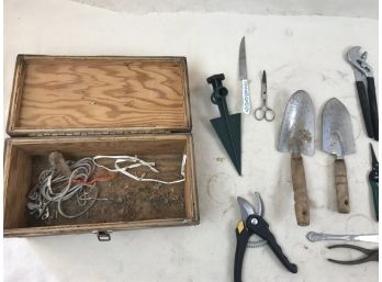 Assortment Of Garden Tools In Handy Wooden Box