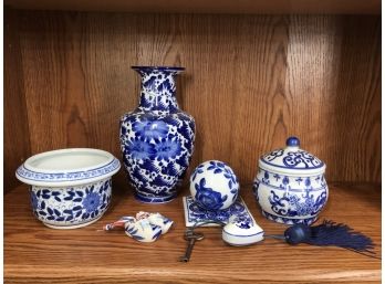 Assortment Of Beautiful Blue Floral Design Pottery- No Makers-mark  Found