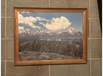 Vintage Framed Photograph Of Jackson Lake And The Grand Tetons