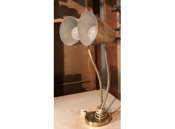 Vintage Brass Mid Century Desk Lamp With Two Flexible Neck Lights