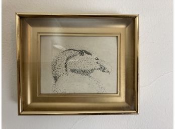 Small Pen And Ink Drawing With Gold Colored Frame