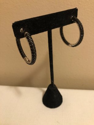 Sterling Silver Nephrite Hoop Earrings (10.6 Grams)