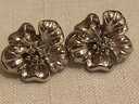Sterling Silver Diamond Center Flower Earrings (8.5 Grams)