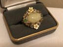 Sterling Silver Signed NH Helidor & Chrysoprase Ring  (10.0 Grams)