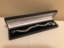 Sterling Silver Signed Tacori IV Pearl Bracelet, Removable Heart Locket & Pouch (23.0 Grams)