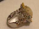 Sterling Silver Signed NH Helidor & Chrysoprase Ring  (10.0 Grams)