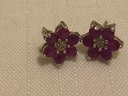 Sterling Silver DBJ Signed Ruby & Sapphire Flower Earrings (2.3 Grams)