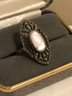 Vintage Sterling Silver Marcasite Mother Of Pearl Ring (5.5 Grams)