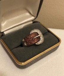 Sterling Silver CZ & Goshenite Buckle Ring (7.9 Grams)