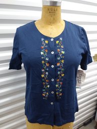 Blue Floral Top - Size M - New With Tags