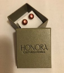 NEW!  Sterling Silver Signed Honora Pearl Studs