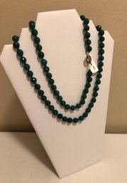 NEW!  Sterling Silver LP Signed Green Nephrite Jade Necklace