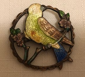 Antique Enamel Bird Brooch