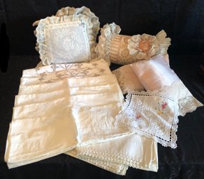 Vintage Embroidered Linens & Pillows