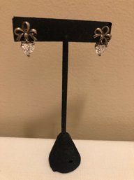 Sterling Silver DQ CZ Heart & Bow Earrings (4.3 Grams)