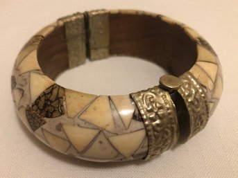 African Wood & Bone Inlay Bangle Bracelet
