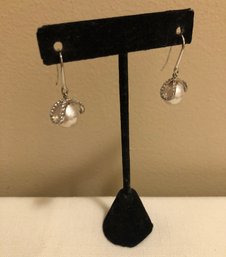 Sterling Silver Pearl & CZ Earrings (5.8 Grams)