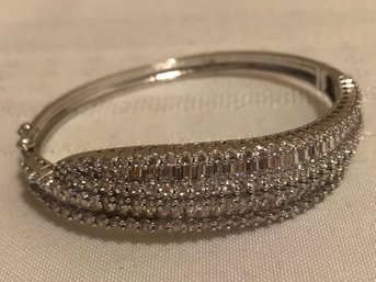 Sterling Silver PK Signed CZ Bangle Bracelet (22.0 Grams)