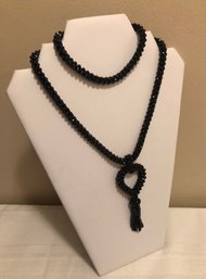 Black Nephrite Stone Heart Tassel Necklace