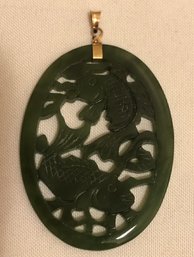 18K Gold Hand Carved Nephrite Jade Pendant